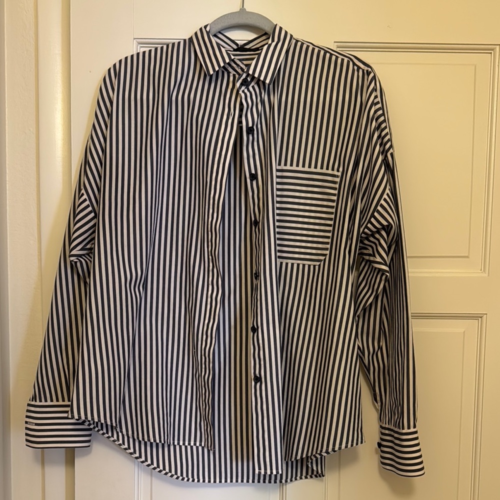 ATM Anthony Thomas Melillo White and Blue Button Down Shirt
